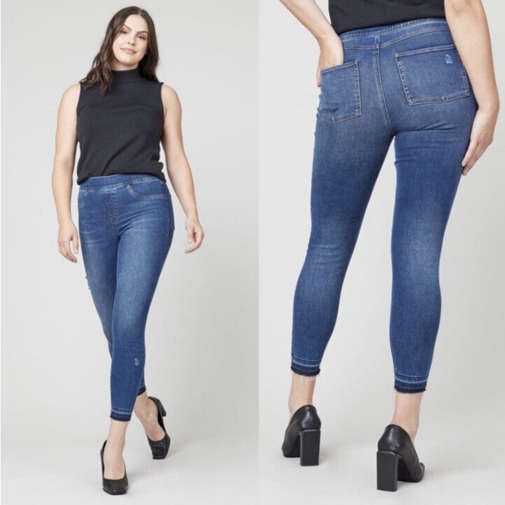 Spanx Distressed Ankle Skinny Jeans Pull On Raw Hem